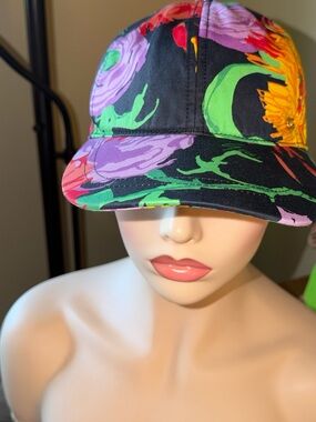 Gucci Floral Baseball  Hat in Black with Purple, Green & Yellow. $399 retail